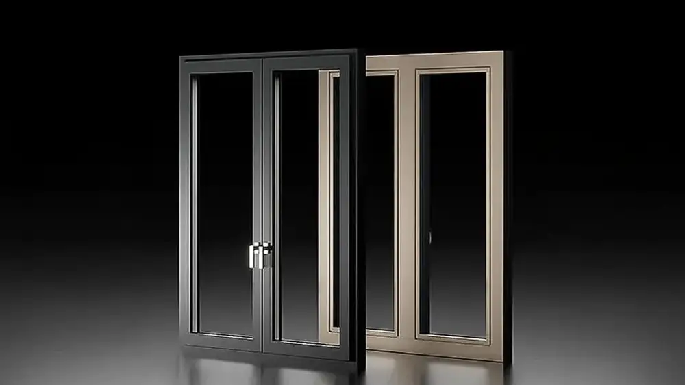 chassis aluminium sur mesure double vantail teintes noir et bronze finition premium