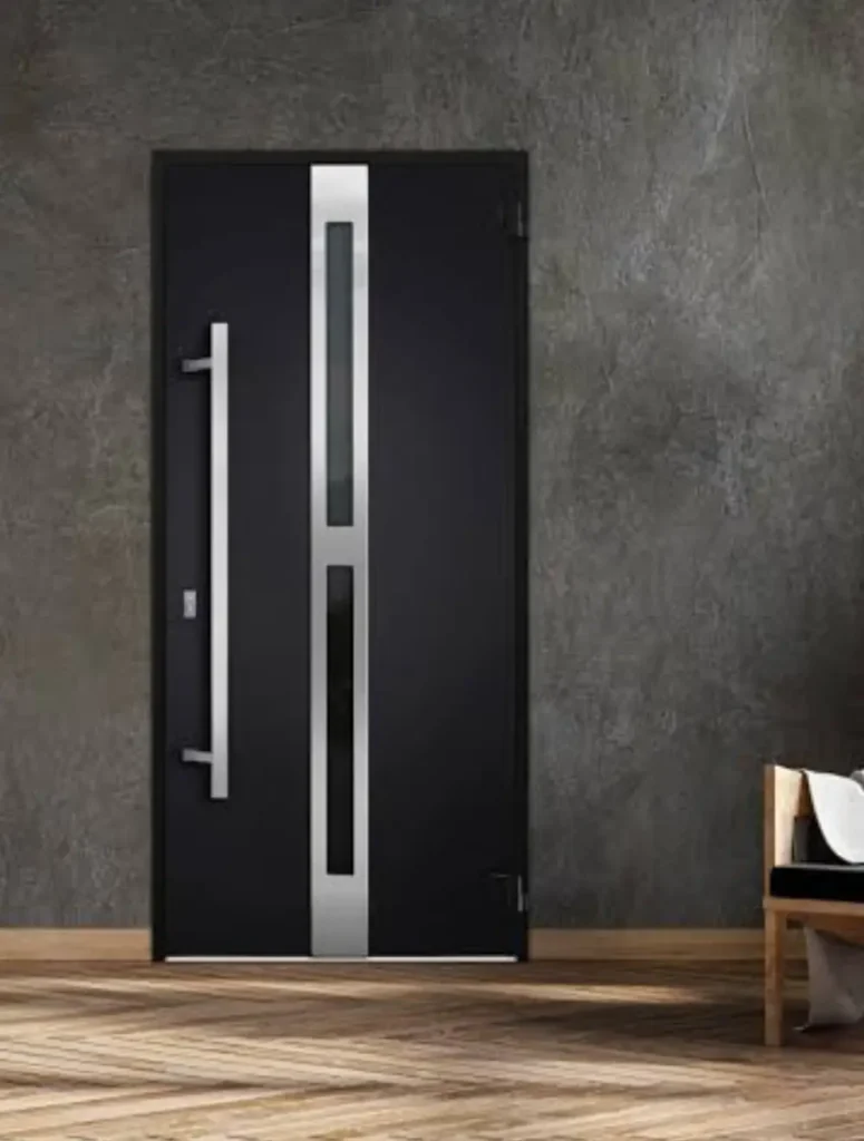 porte d entree aluminium noire sur mesure poignee inox