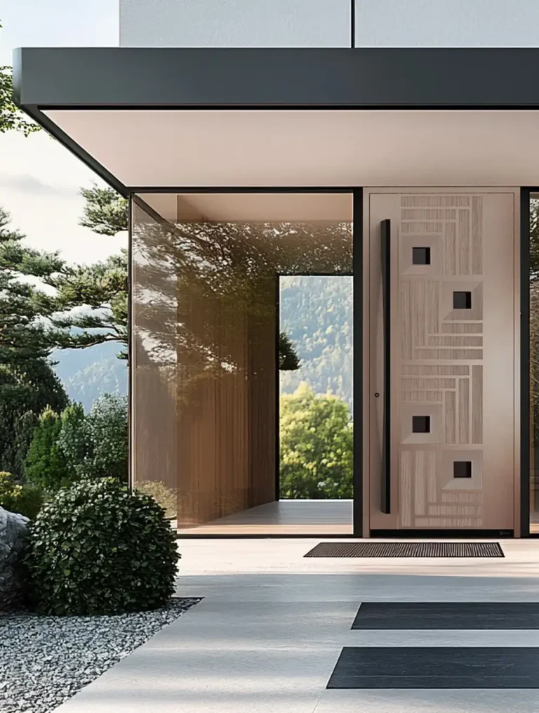 porte d entree design a motifs geometriques avec grande poignee entree contemporaine