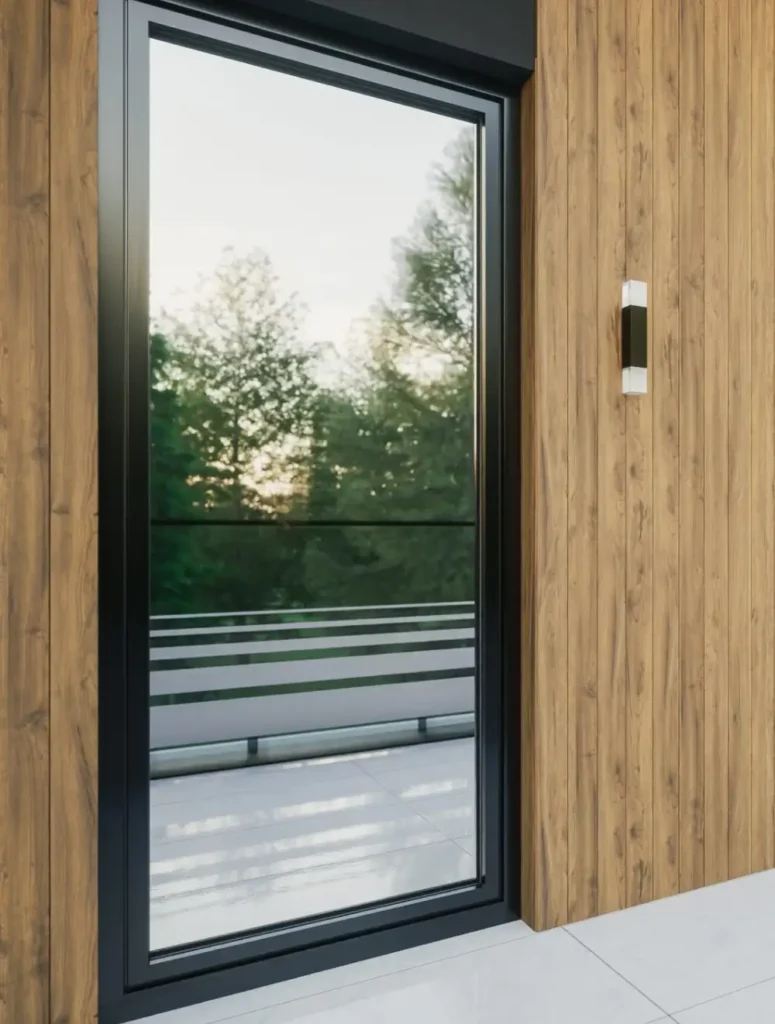 chassis pvc noir sur terrasse moderne