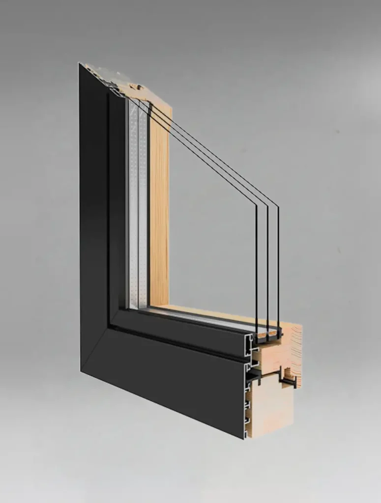 coupe de chassis bois aluminium avec triple vitrage