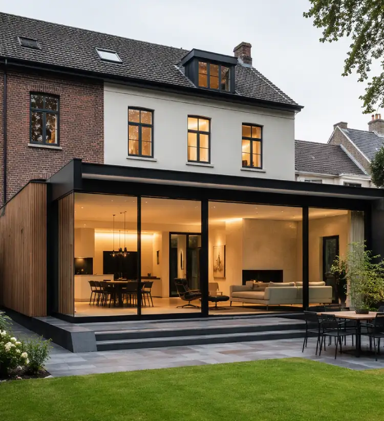 extension vitree avec grandes baies coulissantes noires chassidor
