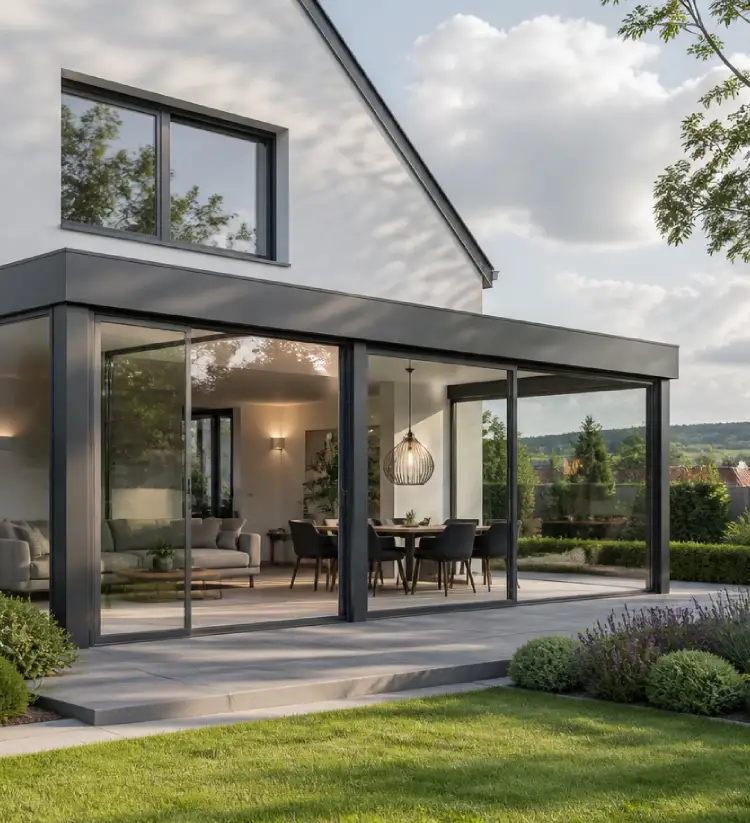 extension vitree moderne avec baies coulissantes aluminium chassidor