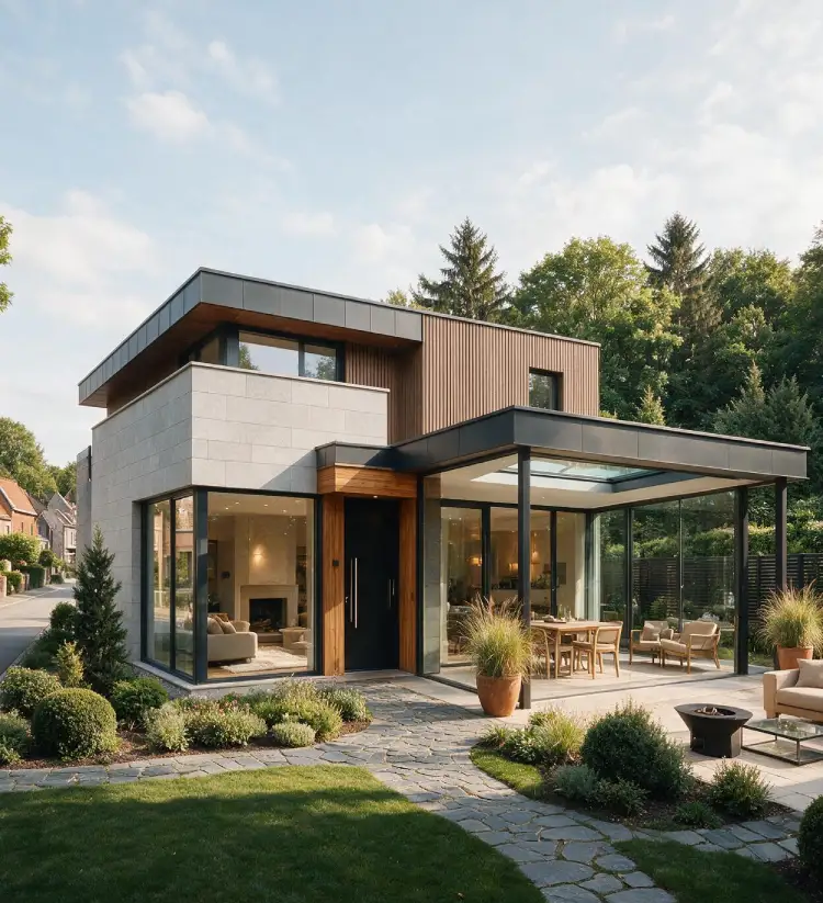 maison moderne avec extension vitree et chassis aluminium chassidor