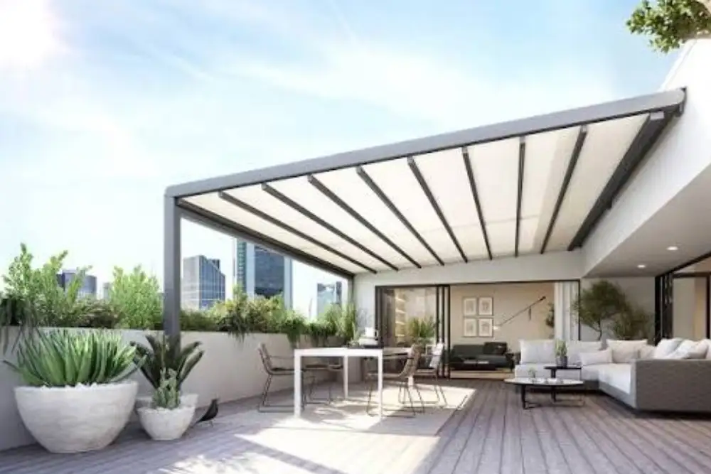 pergola aluminium adossee toile retractable terrasse moderne chassidor namur