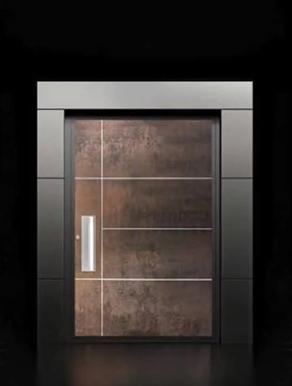 porte entree moderne aspect bois avec cadre noir