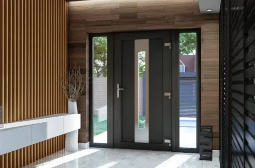 porte d entree aluminium noire sur mesure avec vitrages lateraux