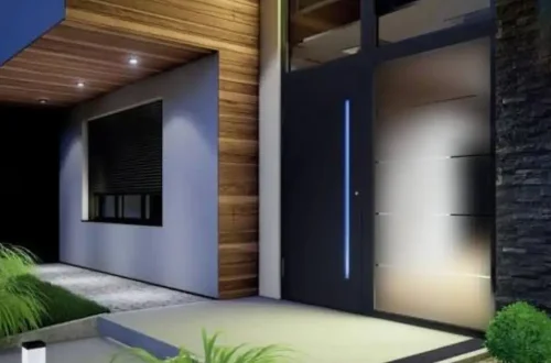 porte entree moderne noire avec panneau vitre lateral